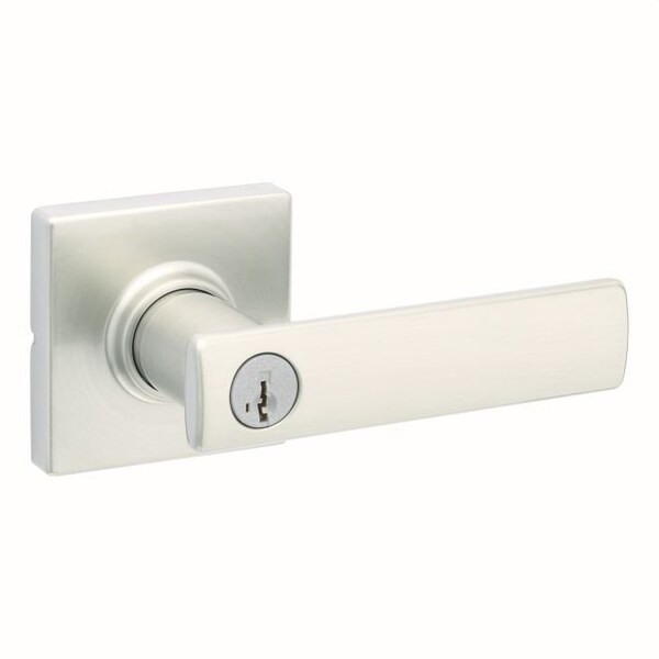 Breton Lever with Square Rose Entry Door Lock SmartKey with 6AL Latch, RCS Strike Satin Nickel Finish